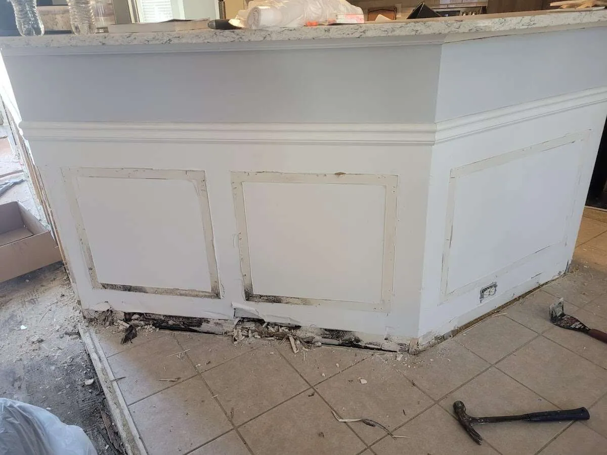 Water damage and mold on kitchen during Storm Damage Restoration in Muleshoe